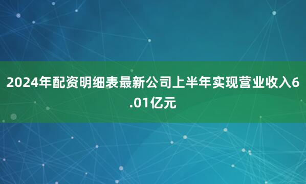 2024年配资明细表最新公司上半年实现营业收入6.01亿元